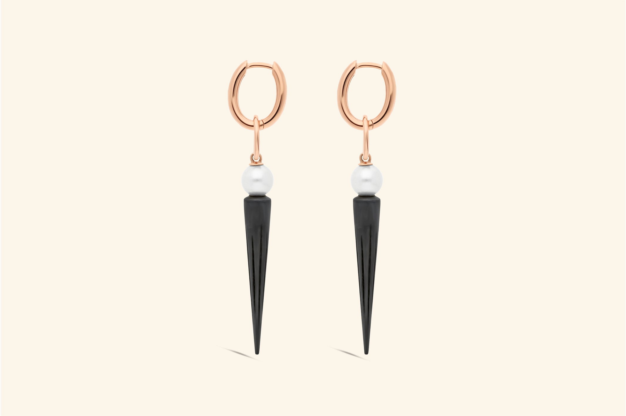Pampille earrings, rose gold, blackened silver, pearls