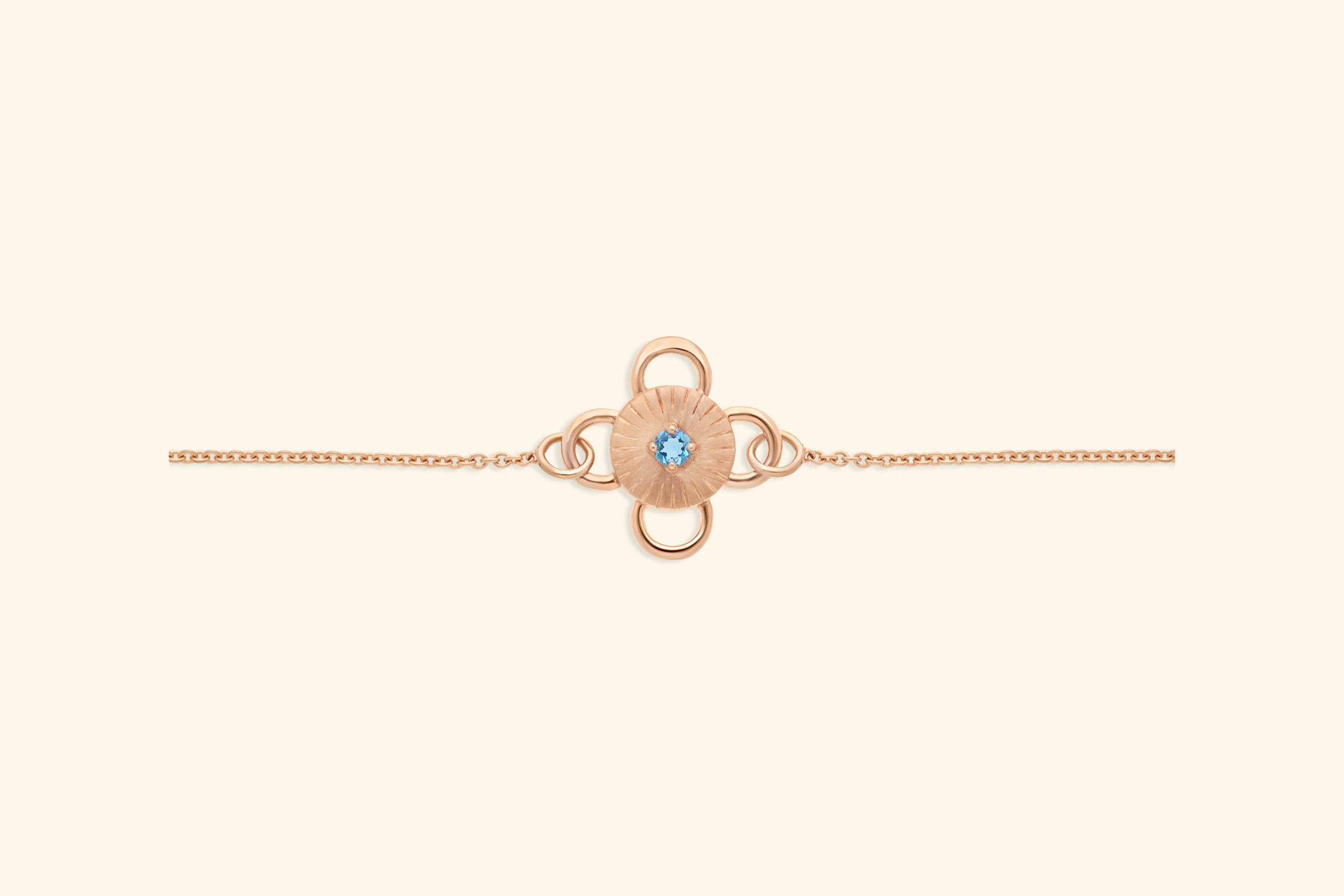 Baby Bolt bracelet, rose gold jewelry, set with a round aquamarine