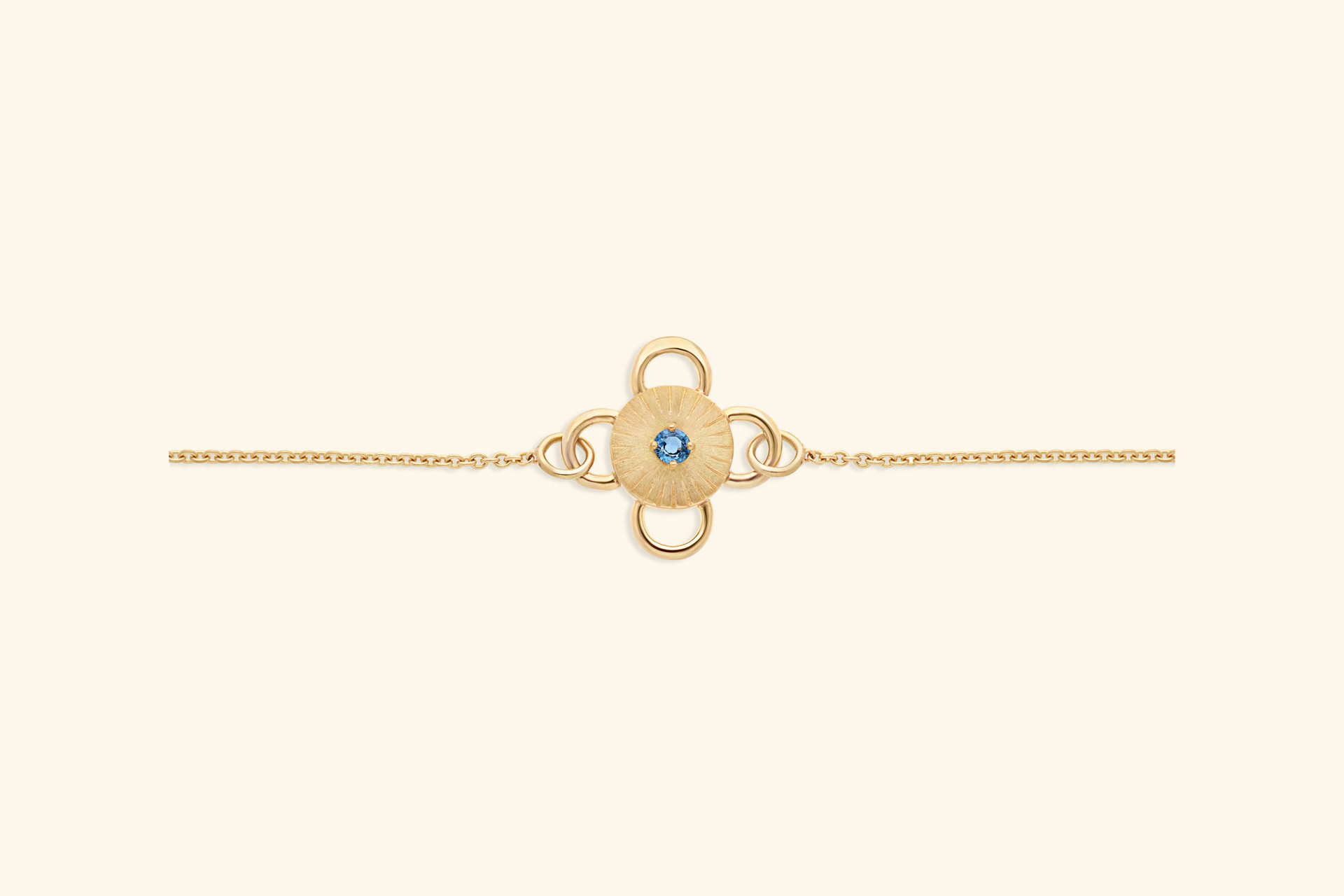 Baby Bolt bracelet, gold jewelry, set with a round sapphire